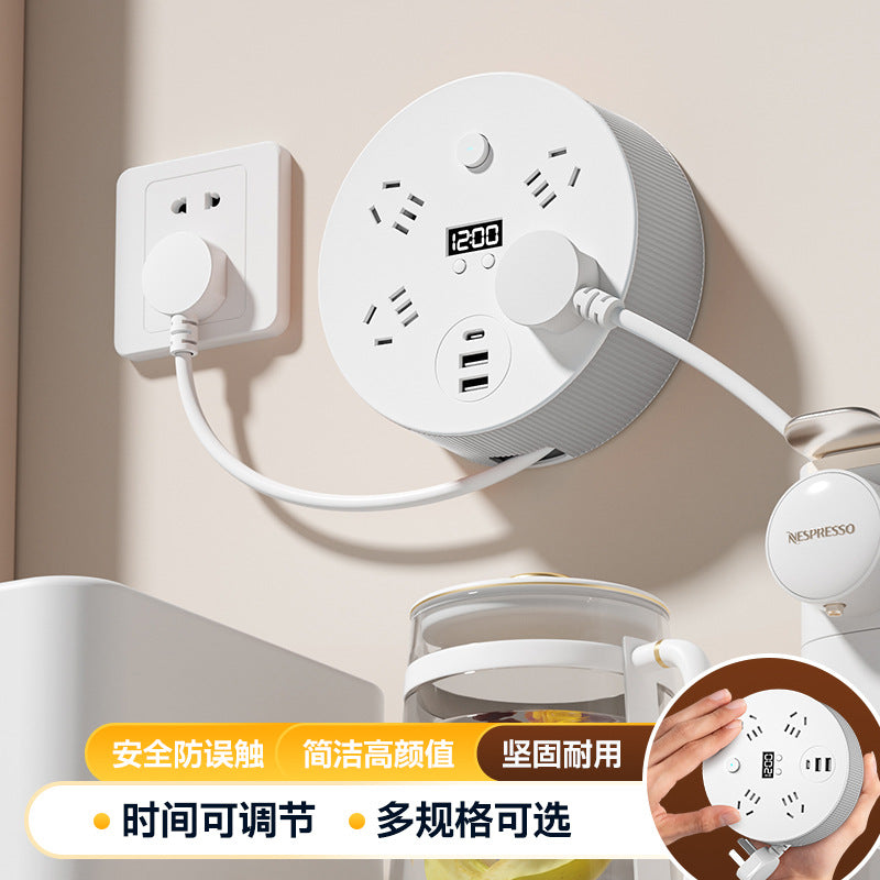 Round retractable socket multi-function time telescopic power strip dormitory power strip usb power strip for home power strip
