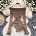 Goddess stylesense of design one-shoulder lapel long sleevescut outknitting shirt women's asymmetricalsilm chictops