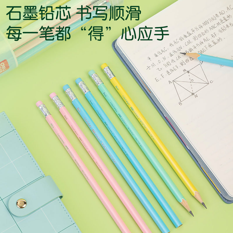 Deli HC11 pencil HB barrel solid color triangle rod with eraser head HB student writing pencil stationery wholesale