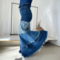 Fashionjeans women's high waistcontrast color raw edge patchworkloose pants elastic washed color matching large horn moppants