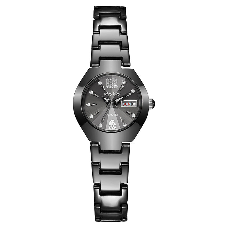 Mcykcy watch tungsten steel men's watch digital round quartz watch quartz gold and silver gold stainless steel