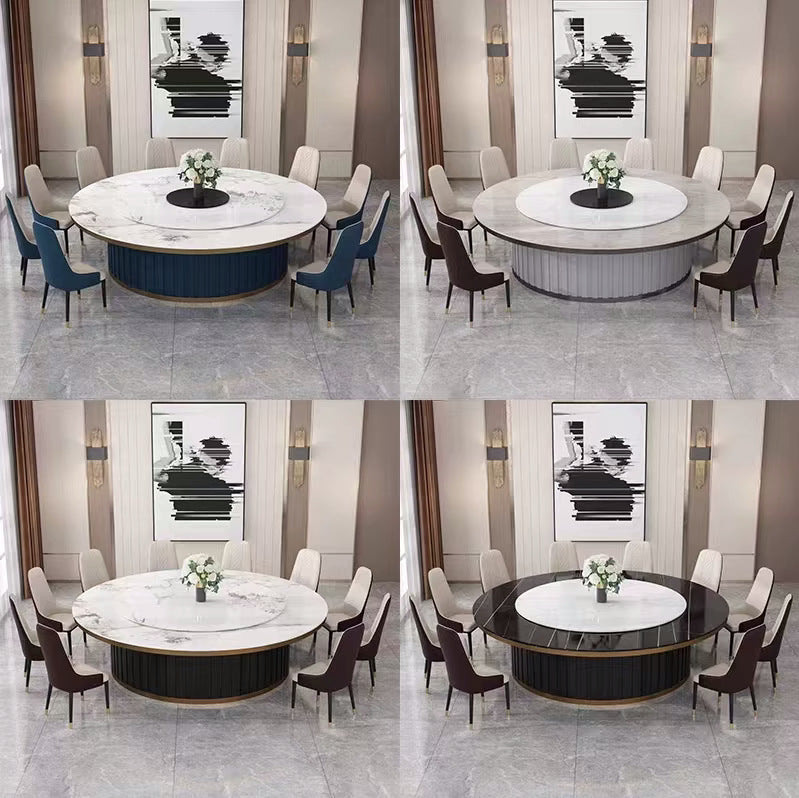 Hotel electric dining table large round table automatic turntable hotel 16 people 20 people clubhouse box rock slab hot pot tables and chairs