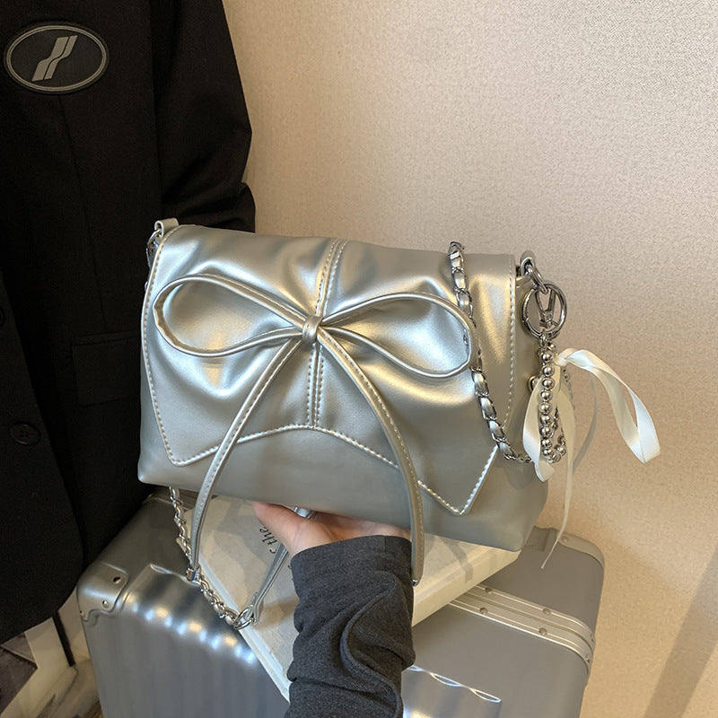 Ballet style bag women's 2025 new popular fashion versatile shoulder bag high-end silver chain messenger bag