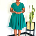 D588  foreign trade women's fashion european and american style elegant peter pan collar short sleeve stretchy a-line african dress