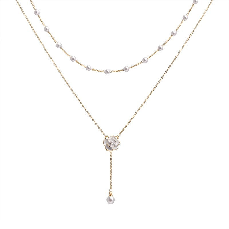 Korean ins style pearl zircon titanium steel necklace for women easiest for matchniche styleclassy sense clavicle chain fairy jewelry wholesale