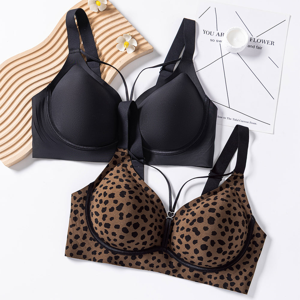 foreign trade large size jelly glue wire-free intimates leopard print soft support push-up large size seamless bra