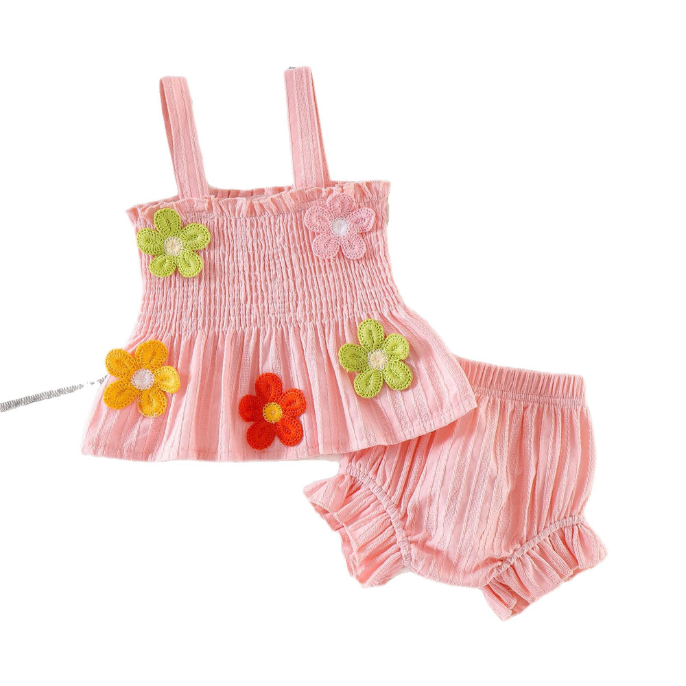 Kids clothing exclusively for i  fashion children's clothing new arrival kids pink suspender tops+shorts