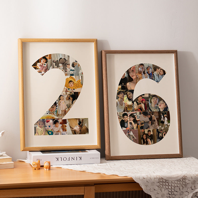 One-year-old commemorative photo frame photo DIY growth record couple baby birthday table number 2 puzzle frame