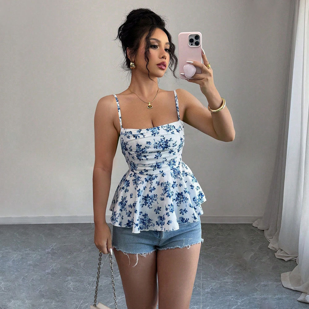 spring/summer hot-selling women's fashion: sexy camisole, elegant slim-fit design, floral sleeveless top
