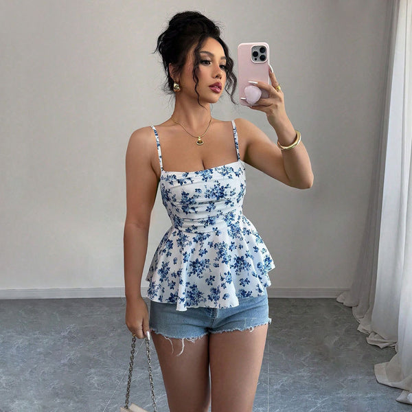 2025 International Station tk hot-selling women's clothing fashionable and sexy suspender vest temperament slim-fit design floral sleeveless top