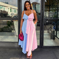 European and american cross-border women's fashion:  autumn new arrival - elegant striped high-waisted irregular strap dress with unique design