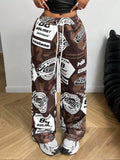 Ready-to-ship  spring/summer european and american women's fashion: new hot girl style pocket streetwear printed loose fit casual pants