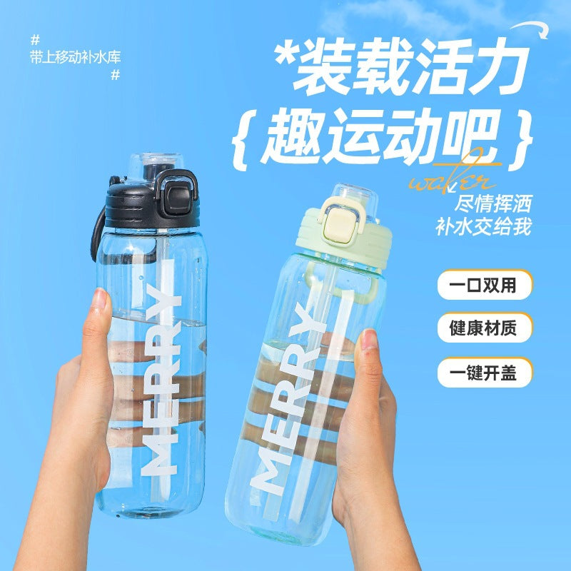 large-capacity plastic sports water bottle summerbest selling plastic water cup with straw student kids bouncing water cup