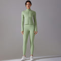 Amazon's new stand-up collar zipper long sleeves yoga clothes high waist hip lifting tight pants naked running fitness suit