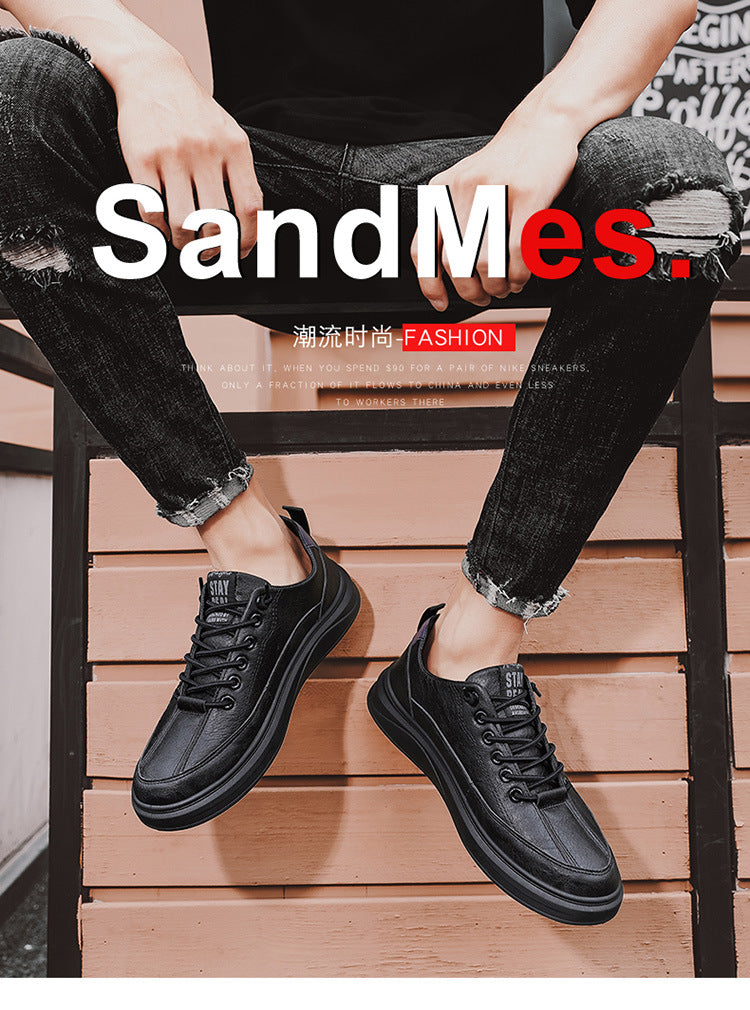 Spring men's shoes 2026 new men's sports casual leather shoes student board shoes black autumn and winter chef labor protection shoes men