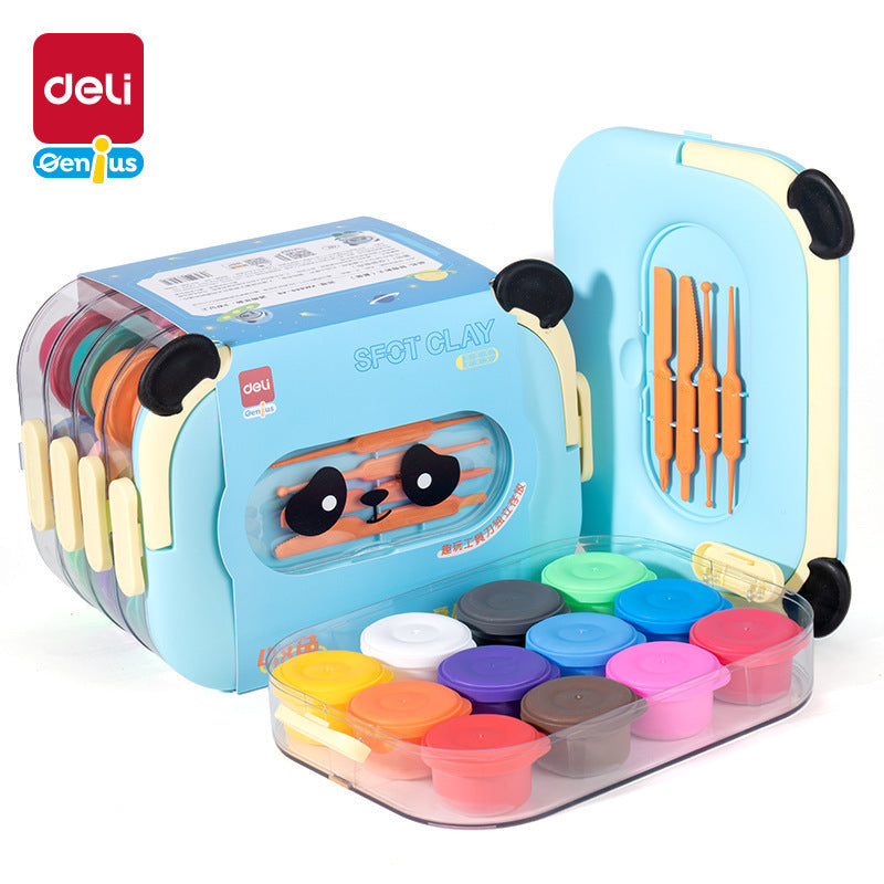 Deli XM888 Panda Stacking Toolbox Ultra Light Clay Kindergarten Children's Large Capacity Color Clay Clay Set