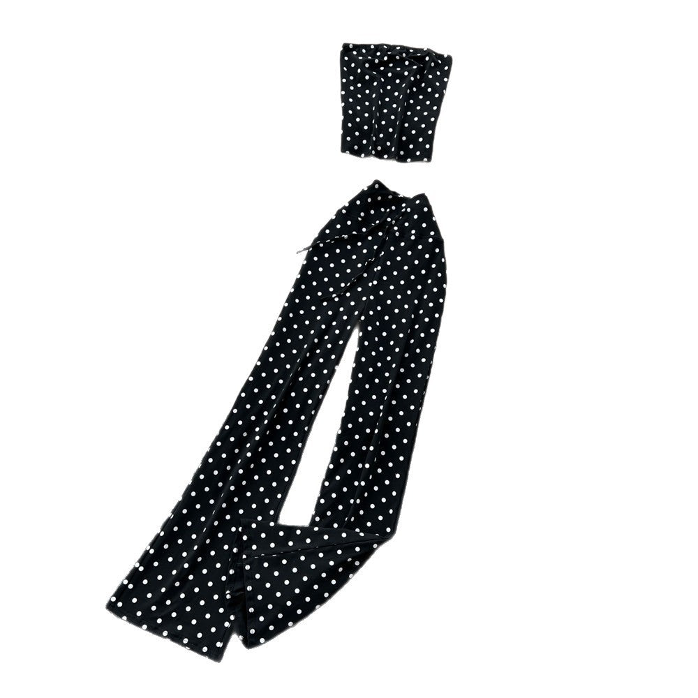 Lazy style strappy tube top vest high waist polka dot pants women's summertwo-piece setwork clothingslimming lookeleganteasiest for matchsuit
