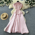 Elegant pink lace sleeveless dress - korean style, slimming a-line, perfect for work, summer, and a touch of class