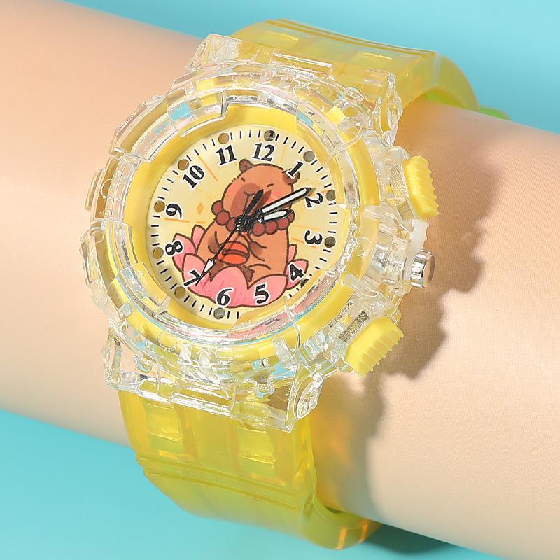 Cartoon kids' watch cute capybara quartz watch transparent strap luminous wristwatch boy girl electronic watch gift