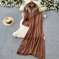 French lazy style heavy industry embroidered beaded lapel shirt suspender dress for women 2026autumtwo-piece setelegantslimming look