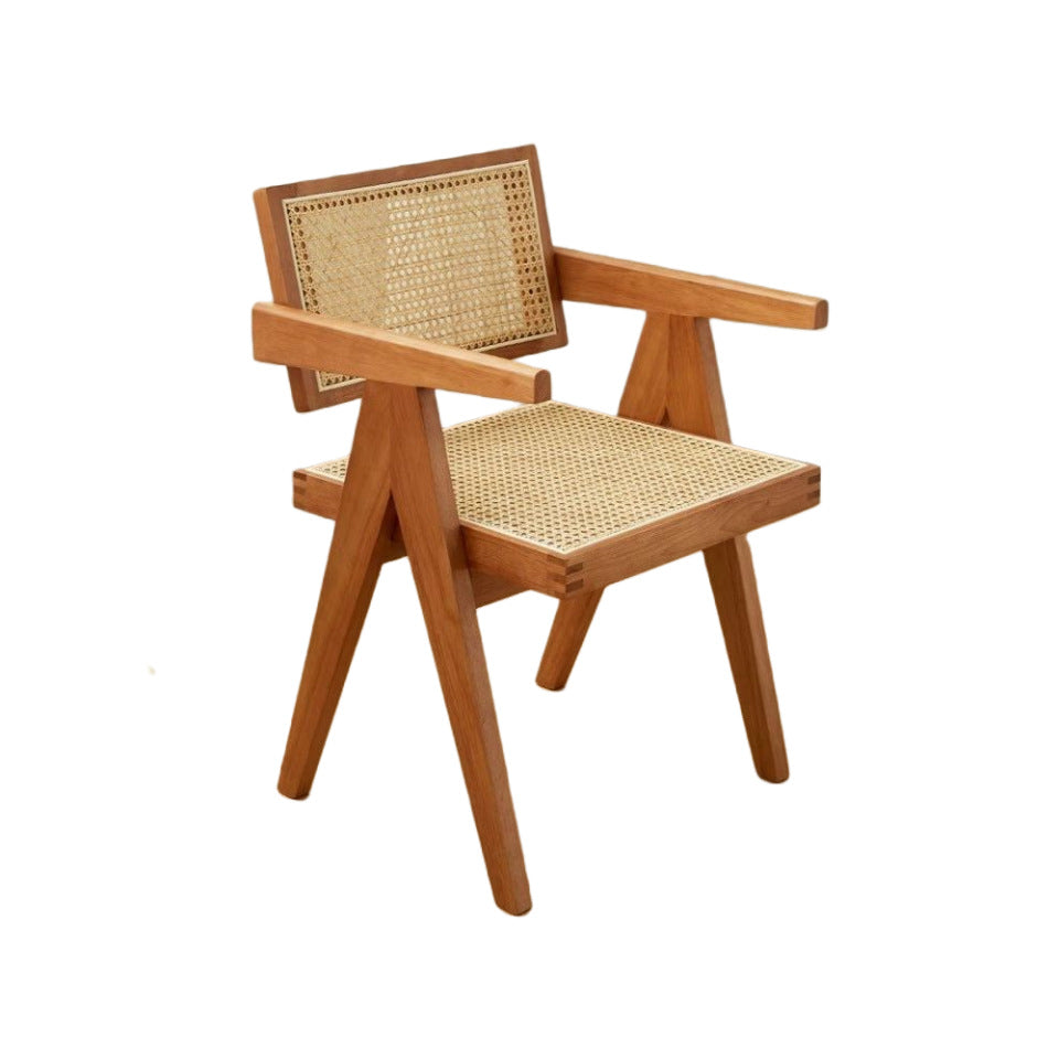 Nordic chandigarh rattan chair solid wood dining chair for home restaurant dining table chair stool armrest back chair rattan chair