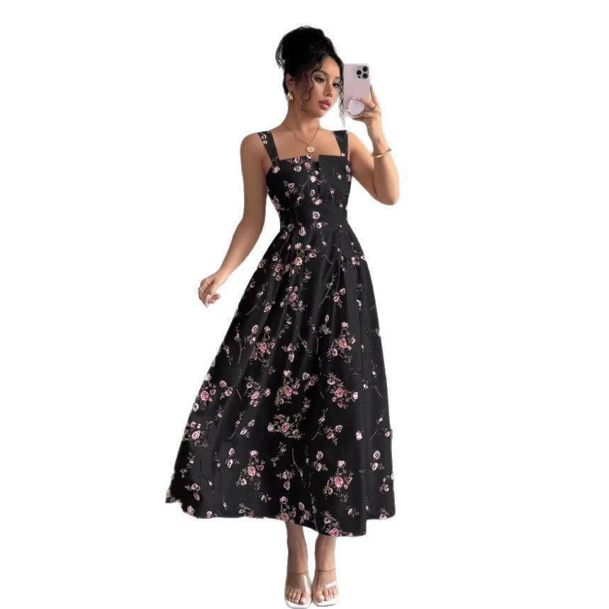 Sense of design new arrivaldress women's summer floral chiffon over-the-knee long skirt short sleeve k-style skirt super fairy style