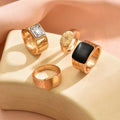 new arrival eight-pointed star diamond ring set for women niche stylecasual diamond-encrusted black oil-drip glossy metal ring