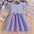 Exportgirl light purple pit strips flying sleeves gradient star mesh skirt summerkidsbows princess dress trendy