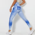 Clearance sale: faux denim print slim-fit workout leggings - high waist, butt-lifting, perfect for running, fitness, and yoga