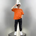 Boys'  summer activewear set: kids' casual short-sleeve and pants outfit, trendy new styles for mid-to-large children
