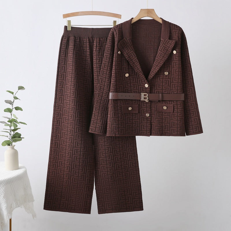 new european and american fashionable and elegant herringbone jacquard knitted export two-piece knit set dress