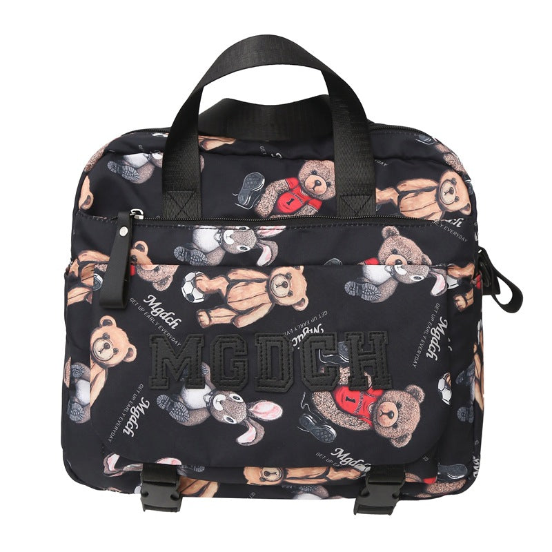 New schoolbag for female junior high school students, simple printed bear, large-capacity backpack, trendy college student couple computer bag