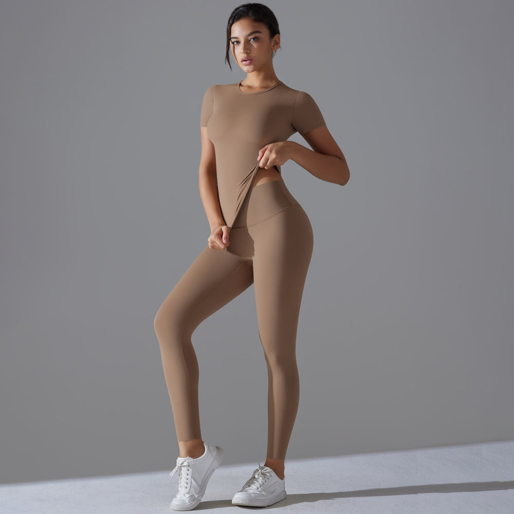 New solid color double-sided brushed fleece high-stretch breathable yoga set - women's running, fitness, and workout yoga outfit