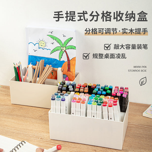 Student desk surface sundries storage box Plastic handheld pen holder Grid storage box Large capacity right angle stationery box