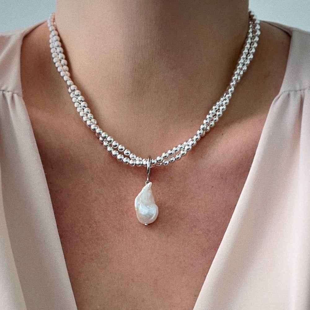 European and american cross-border retro minimalist faux pearl teardrop pendant necklace - unique design round beaded wrap choker