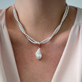 European and american cross-border retro minimalist faux pearl teardrop pendant necklace - unique design round beaded wrap choker