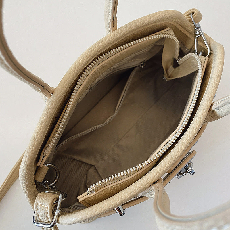 Cross-border retro handbag women's soft leather Kelly bag 2025 new high-end messenger bag versatile shoulder shell bag