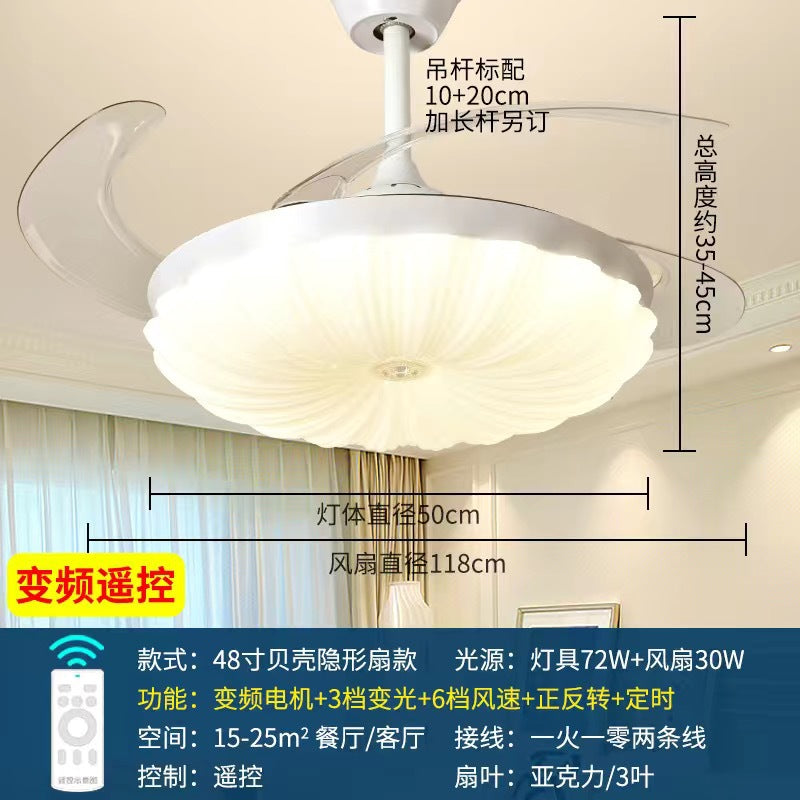 W% cream style invisible fan chandelier for homeled living room bedroom strong wind silent integrated frequency conversion restaurant hanging