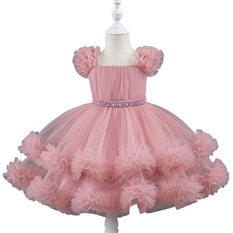 Performance catwalk girls birthday princess dress puffy skirt women's stage kids baby performance costume one year old dress model