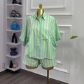 European and american cross-border women's fashion:  summer new collection - trendy, fresh, loose-fit striped short-sleeve shirt and shorts set
