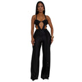C7557 cross-border   fashion women's solid color sexy bandeau backless tie-up jumpsuit