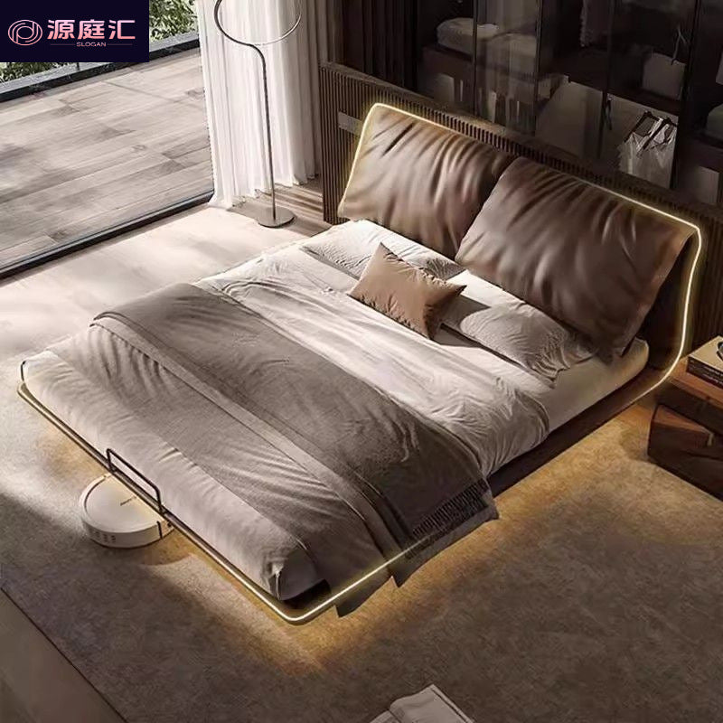 Italian accessible luxury bed master bedroom elephant ears genuine leather bed master bedroom luxury elegant accessible luxury suspended storage double bed