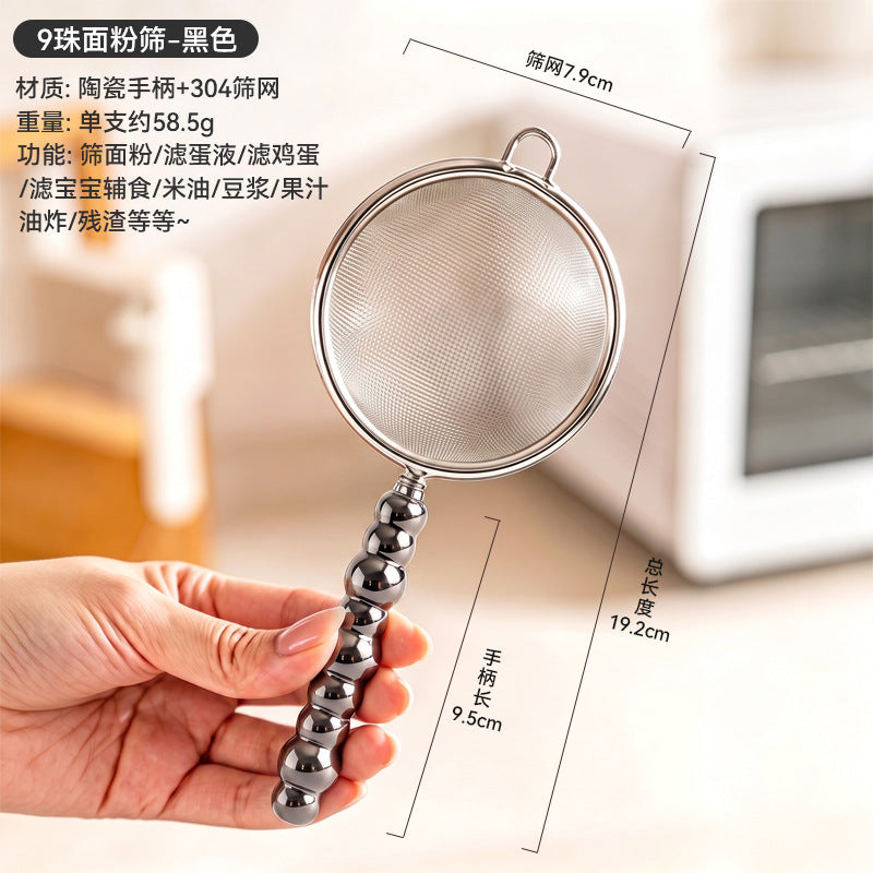 304 stainless steel 9-bead sieve spoon flour soy milk juice filter baking milk tea food supplement colander wholesale