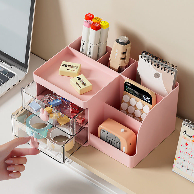 Cream style pen holder storage box office with drawer dormitory table desk drawer cute stationery desktop storage rack