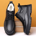 【100% genuine leather & wool】men's winter high-top leather shoes - fleece-lined, extra thick, warm, chunky sole, mid-aged dad's cotton shoes