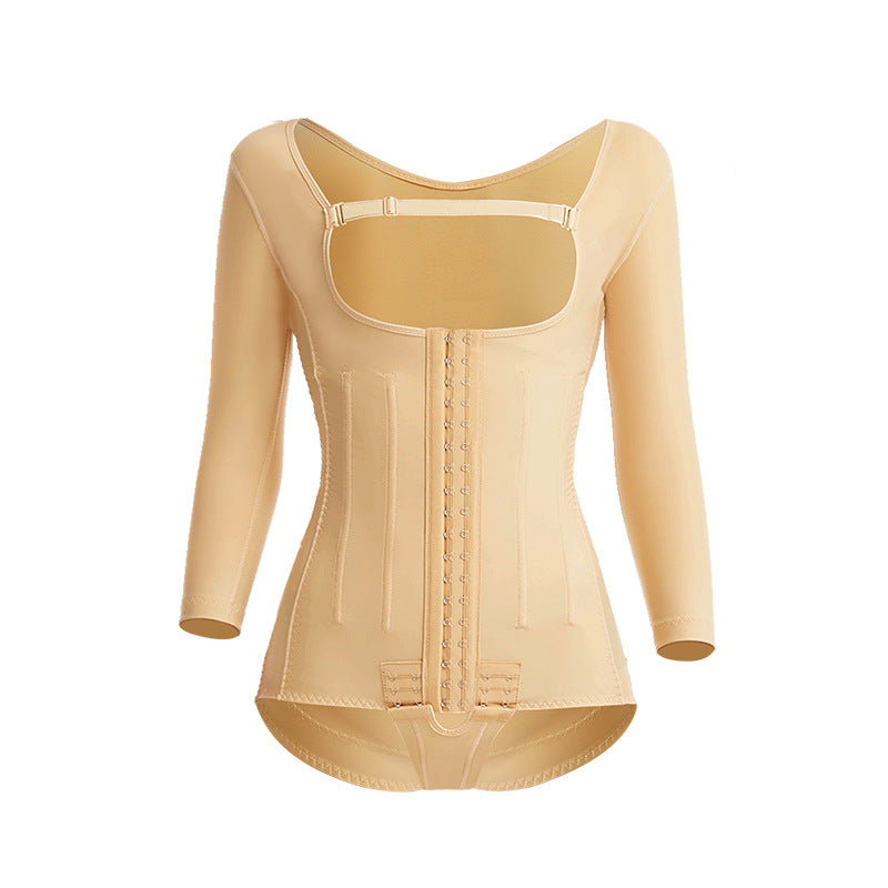 10-bone strong mid-sleeve body shaping garment for waist and abdomen liposuction surgery for women, first-stage waist and back liposuction shaping garment, elastic sleeve body sculpting