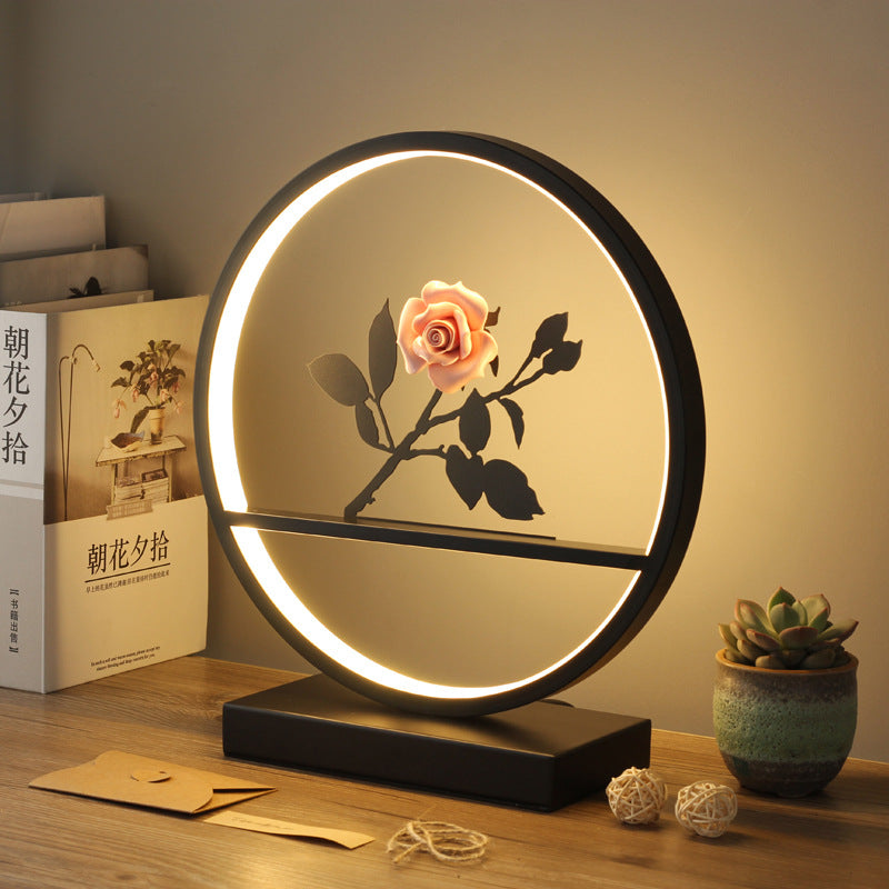 New chinoiserie table lamp bedroom bedside lamp zen ornaments wedding girl lotus creative gift home remote control lotus