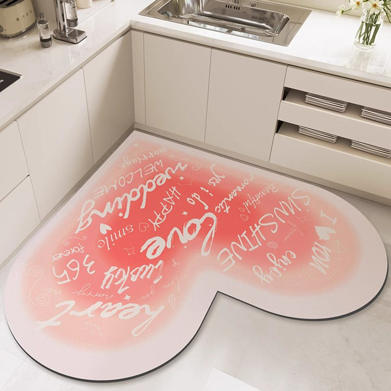 Heart-shaped kitchen mat, diatomaceous earth, non-slip, oil-resistant, wipeable, no-clean, absorbent, household, stain-resistant, floor mat, specialized carpet