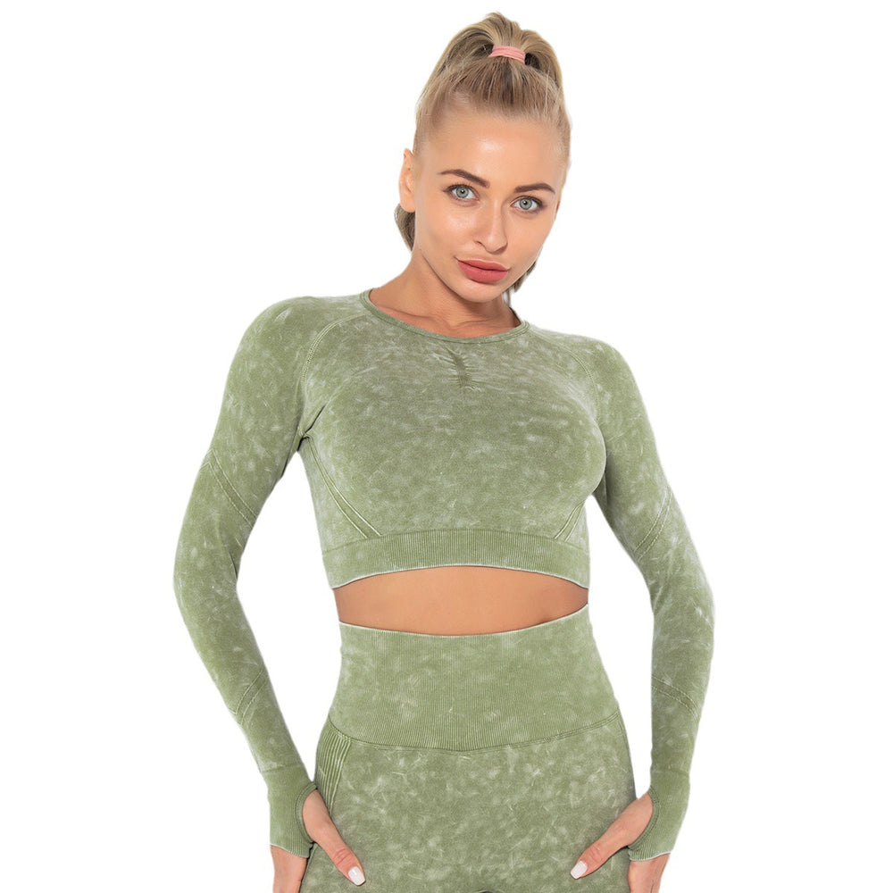 In stock! new european and american style sexy fitness wear for women, tight-fitting, quick-drying, washed athletic running long-sleeve top, yoga outfit