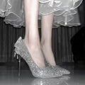 2025 spring/autumn new crystal rhinestone silver bow high heels women's stiletto high heels premium bridesmaid french wedding shoes